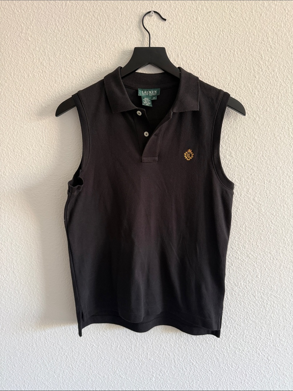 Lauren Ralph Lauren Black Sleeveless Polo Embroidered Crest | Size M